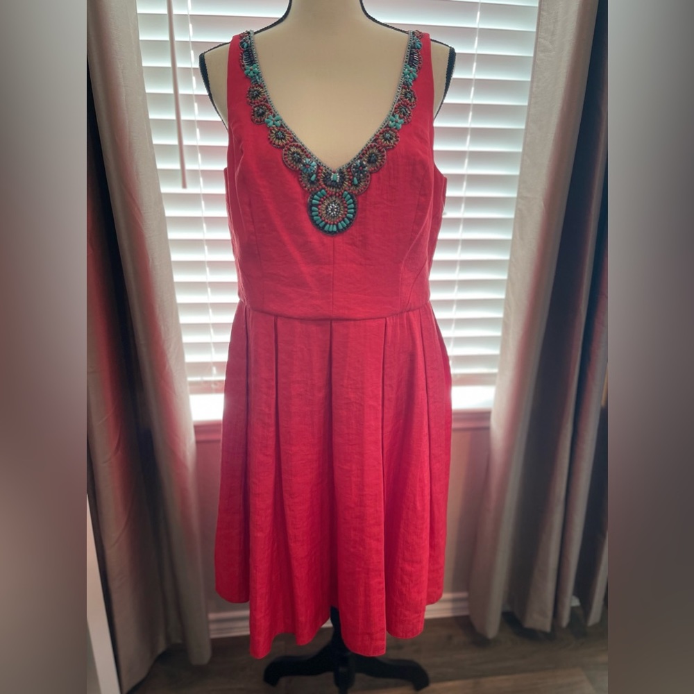 NWT Alexia Admor New York Red Beaded Luxury Dress Sz Large (M/L) Saks 5th Avenue